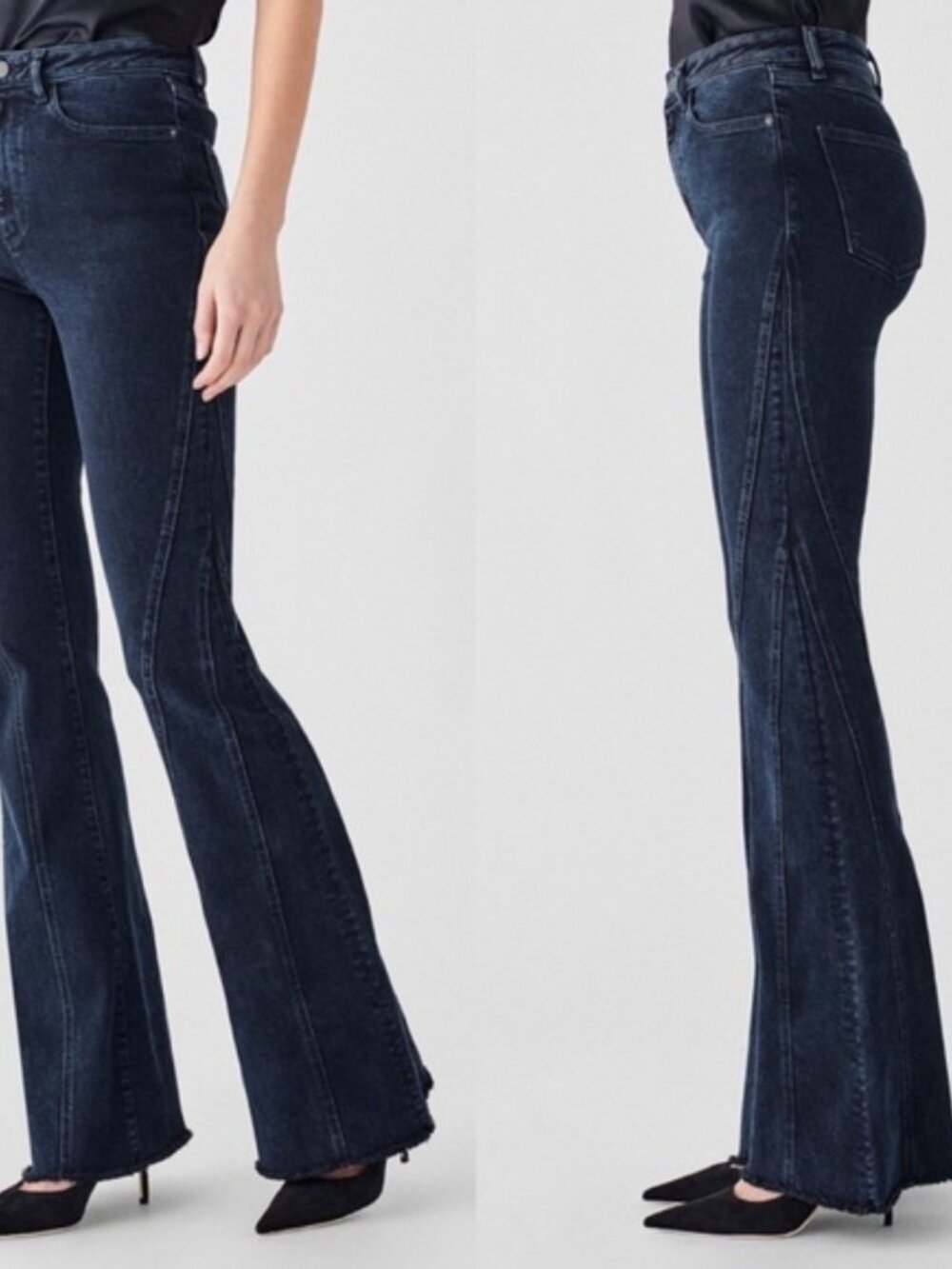 DL1961 Jeans‎ Womens 29 Blue Rachel High Rise Instasculpt Flare Deneuve Raw Hem